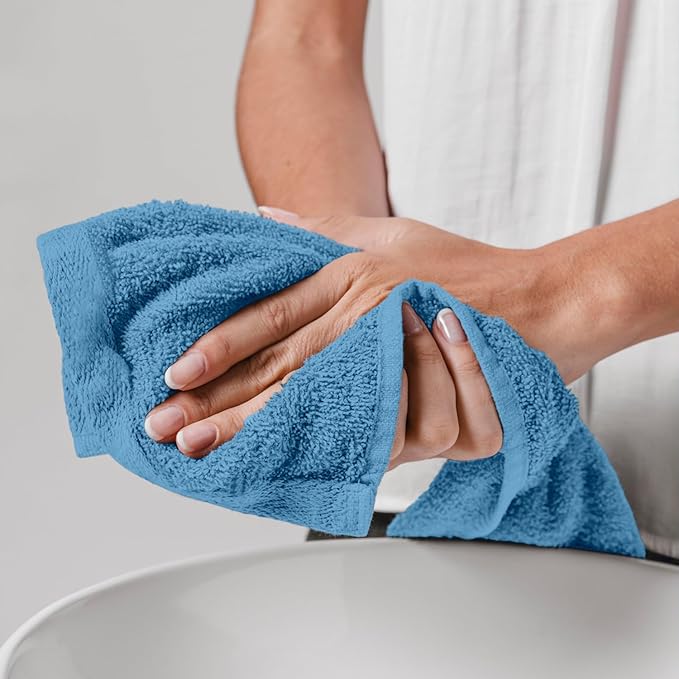 Hand Towels (Pack of 24) Light Blue Economy Towels Salon Towels - 100% Cotton Spa Towel – 16 x 27 Inches Highly Absorbable, Facial, Gym, Hair, Face Towels Bulk