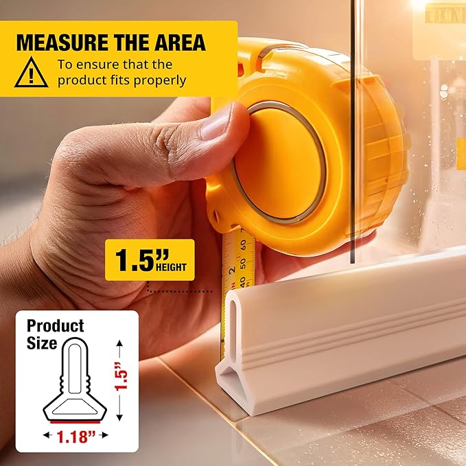 Shower Threshold Water Dam Barrier 98" - White Collapsible Shower Water Blocker - Shower Guard for Walk in Shower - Water Guard Stopper for Floor - Shower Dam - 1.5" Tall - By Hippo Dam
