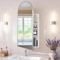 FKWin Arched Sliver Bathroom Medicine Cabinet with Mirror, Left or Right Opening, Bathroom Vanity Mirrors with Storage, Surface Mount Medicine Cabinet not Recessed, Silver, 16x32 inch