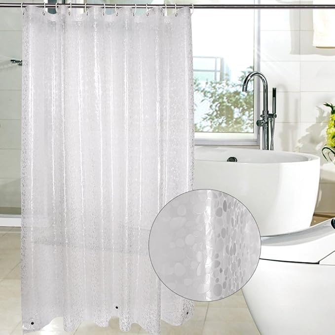WELTRXE Extra Long Shower Curtain Liner, 72 x 78 Inch EVA Water Repellent Shower Curtain with 3 Magnets, Heavy Duty, No Smell, Chlorine Free Shower Liner for Shower Stall, Bathtubs, 12 Hooks