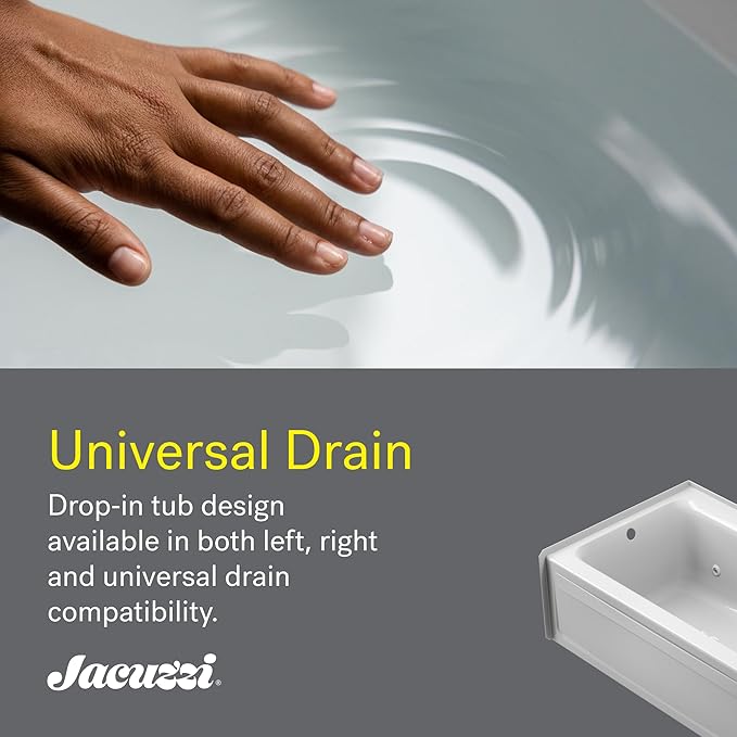 Jacuzzi SIGNATURE Acrylic Drop-In Bathtub, Soaking Sanctuary, Slip Resistant, Universal Drain Placement, 60" (L) x 36" (W), Rectangle, Oyster