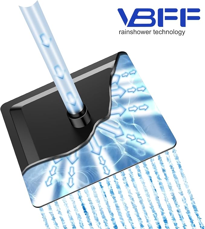 VBFF-Shower Head,rain shower head, 10 inch- Square Shower Head, 1.8 GPM Flow Rate, rainfall showerhead VBFF08(Matte Black)