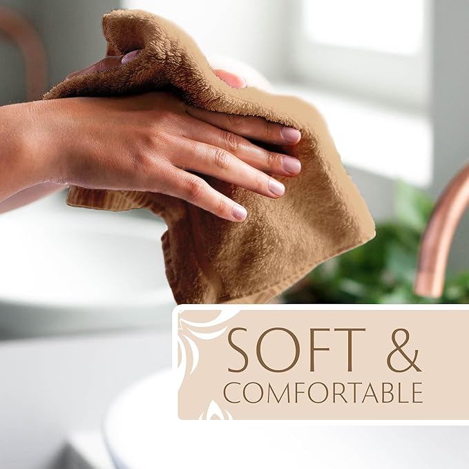 MAURA Biege Hand Towels for Bathroom. Luxury Turkish Cotton Bath Hand Towels Set of 6. Ultra-Soft, Thick & Plush - Brown