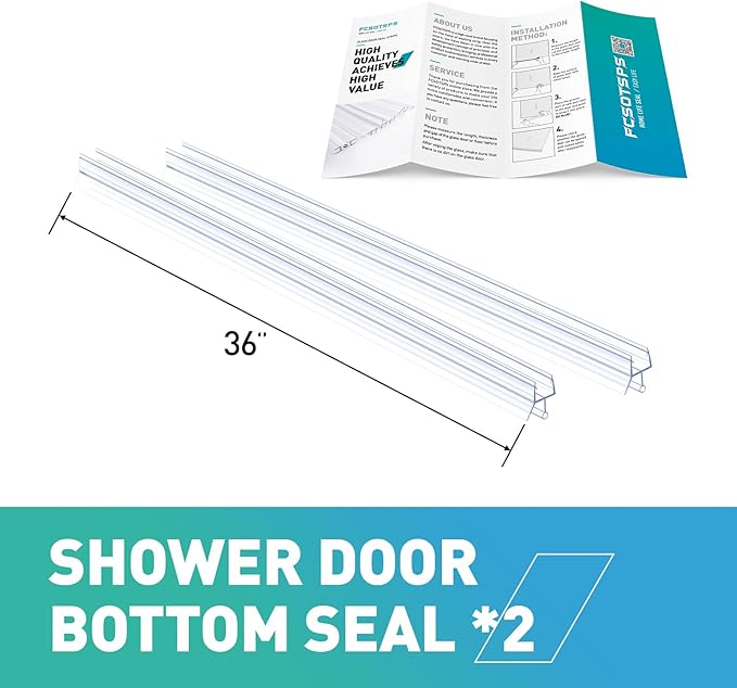 Shower Door Bottom Seal,2 PCS 1/2" X 36" Shower Door Sweep for 1/2 Inch Glass,Frameless Glass Door Seal Strip to Seal 12mm Gap - Stop Shower Leaks and Create a Water Barrier