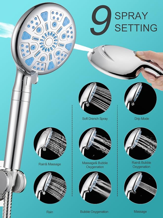 Cobbe 12 Inch All Metal Rain Shower Head, Dual Shower Heads with Handheld Spray Combo - Upgrade Extension Arm Height Adjustable - 9 Spray Filtered Shower Head, Chrome
