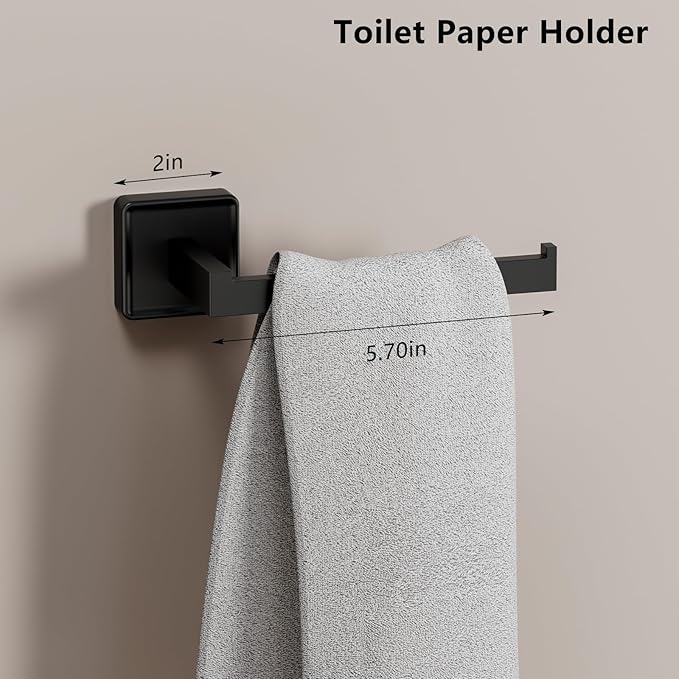 5-Pieces Matte Black Bathroom Hardware Accessories Set, SUS304 Stainless Steel Bath Towel Bar Set, 15.6 Inch Bath Towel Bar Set，Towel Racks for Bathroom Wall Mounted.