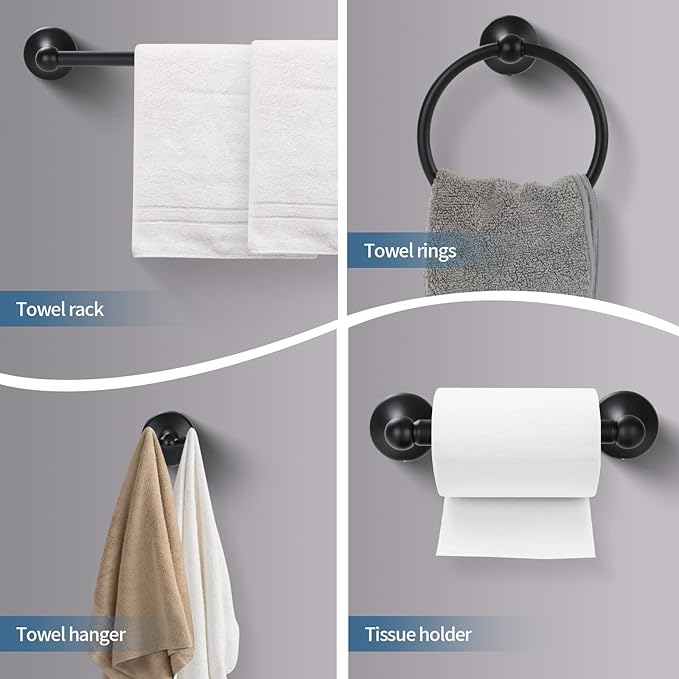 Bathroom Accessory Set,Matte Black Adjustable Expandable Towel Bar 4-Piece Bathroom Hardware Set Durable 24 inch Towel Rack Set Wall Mounted