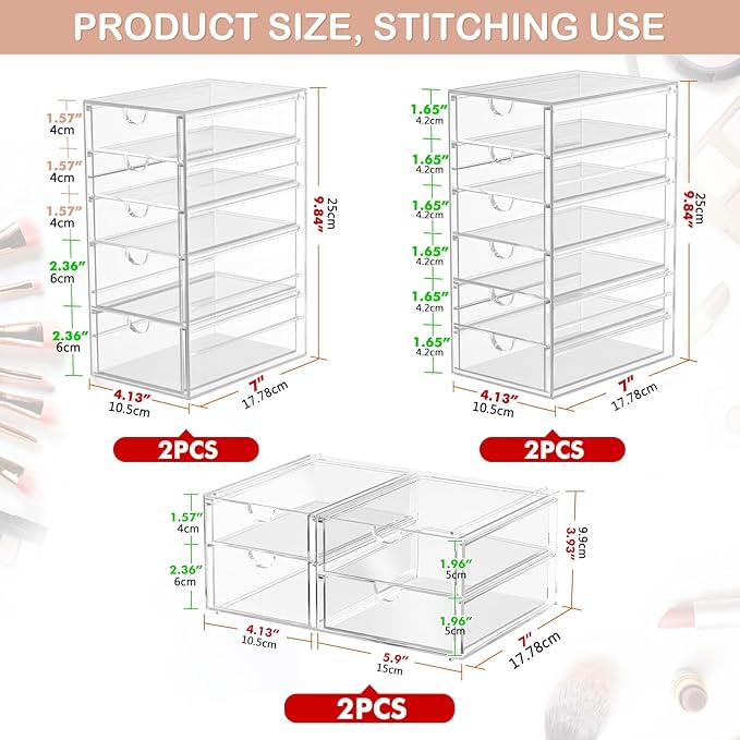 Makeup Organizer Storage with 30 Drawers, 6 Pcs Desktop Office Supplies, Desk Organizers, Clear Accessories, Dustproof Drawer and for Make Up, Jewelry, Pen, Stationary