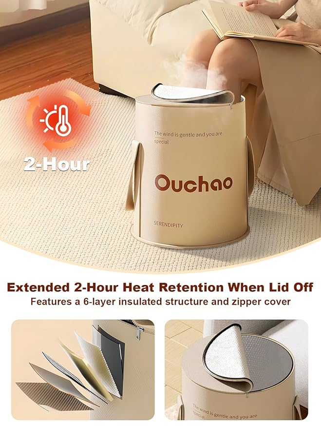 Foot Bath Basin Portable Travel Collapsible Foot Basin Folding Foot Bath Tub Soaking Feet Bucket for Camping Outdoor Washing Beige