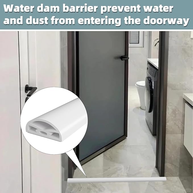 39Inch New Shower Threshold Water Dam Barrier,Collapsible Self-Adhesive Silicone Shower Water Guard for Bathroom Bathtub and Kitchen,Shower Water Blocker Suitable for Wheelchair Access(White)