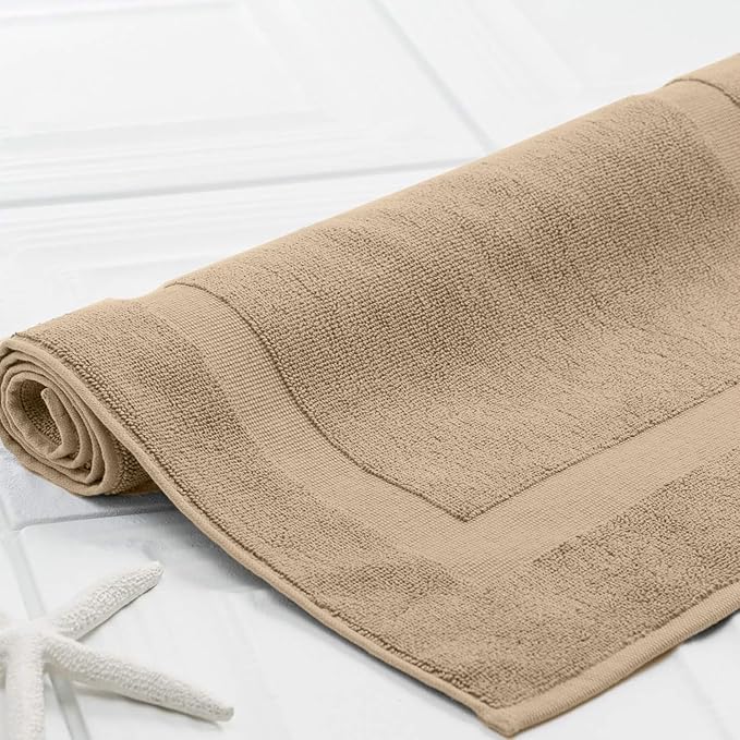 DAN RIVER Classic Cotton Bath Mats Set of 2 – Not a Bathroom Rug, Ultra Soft, Highly Absorbent & Machine Washable Bath Mat Towel for Bathroom Floor Mat – Durable, Quick-Dry, 21x34 Inches, Tan