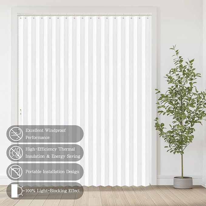 Accordian Door Curtain, 100% Blackout Folding Magnetic Doorway Curtains,Linen Style Closet Doors,for Room Divider,Privacy Protection（W72 x L78,White,1 Panel）