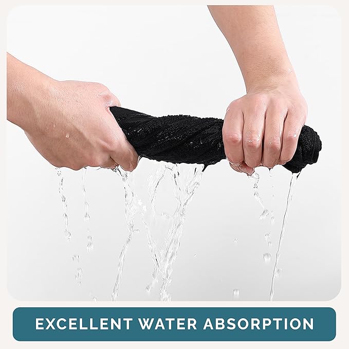 Casa Platino 100% Cotton Washcloths 6 Pack - Spa & Salon Quality Face Cloths - Ring Spun, Soft & Absorbent Wash Cloths for Body, Beauty, Home, Gym - Fingertip Towels Set- 13"x13", Black Towels Set