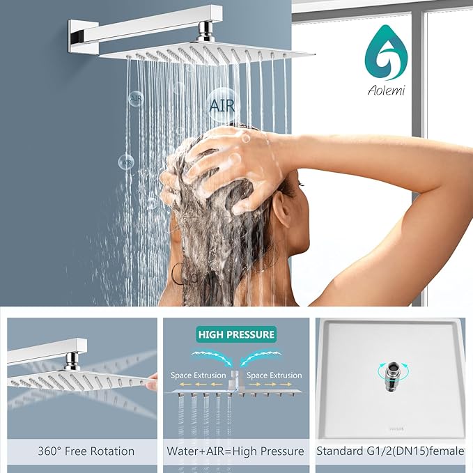 Aolemi Shower Faucet Set, High Pressure Shower System with 2-in-1 Handheld Sprayer, Wall Mount Fixture Combo with Rough-in Valve, 16 Inch Shower Head, Polish Chrome