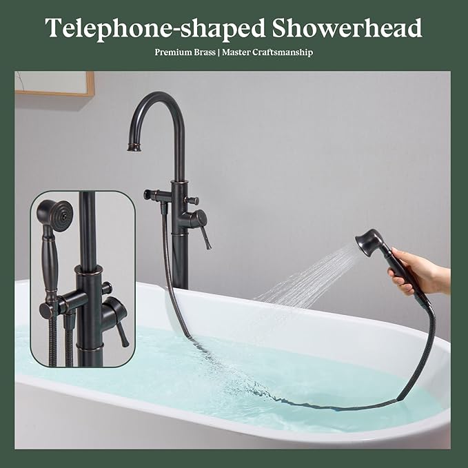 Free Standing Tub Faucet, Wintap Classic Freestanding Bathtub Faucet with Sprayer Brass Elegant Floor Mount Bath Faucets High Flow Roman Tub Filler, Oil Rubbed Bronze （WT-3311ORB）