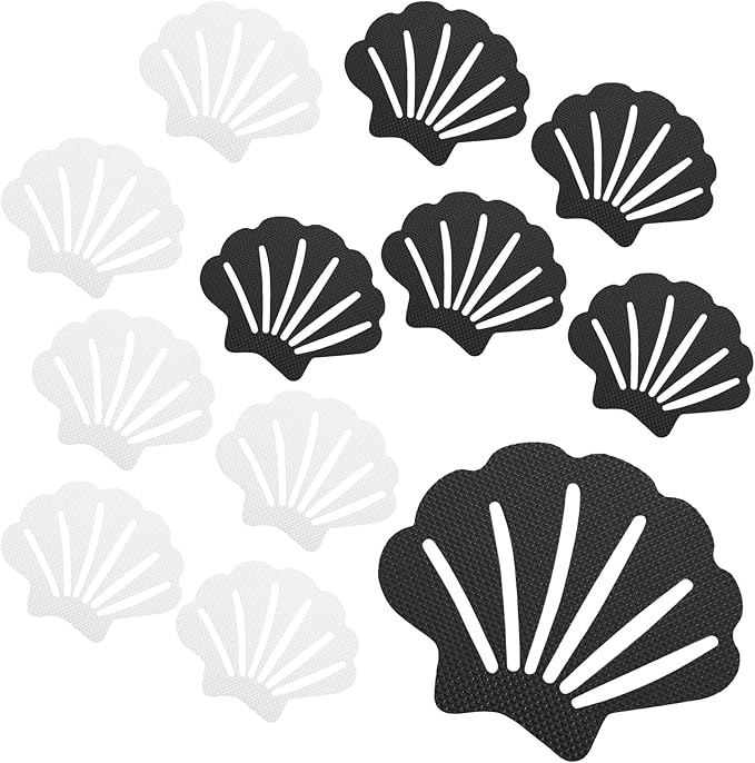 12 Pcs Bathtub Stickers Non Slip, Shell Shaped Tubs Safety Shower Treads, Adhesive Sticker for Bathroom Bathtub, Shower Floor,Blue（White and Black