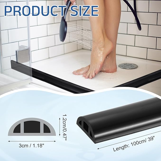 uxcell Shower Water Barrier, 39" Silicone Splash Guard Shower Water Stopper Retention System for Bathtub Sink Washing Machine Dry and Wet Separation, 1.18"W x 0.47"H, Black