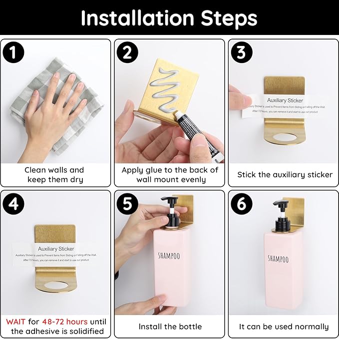 Segbeauty Stainless Soap Bottle Dispenser Holder,Pack of 3 Dia 1.1in 2.8cm Drill-Free Dispenser Holder Wall Mounted Rack, Adhesive Wall Mount Bottle Holder for Bathroom Toilet Kitchen Gold