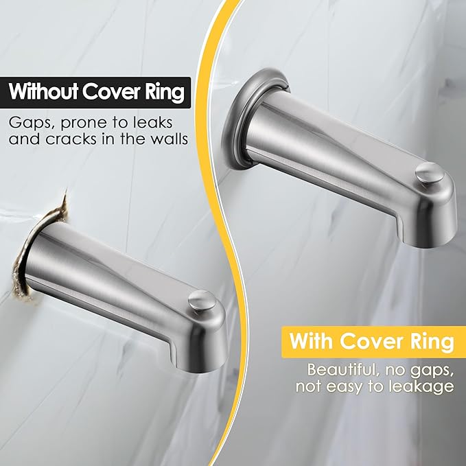 Enhon 7 Inch Slip on Tub Spout with Diverter, Compatible with Moen 3839/Moen 3853, Bathtub Diverter Spout Fits 1/2" Copper Water Tube(5/8" Diameter), 5/32" Hex Wrench (Brushed Nickel,Cover Ring)