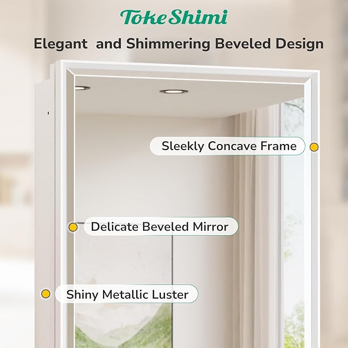 TokeShimi 16 x 24 Recessed Medicine Cabinet with Mirror Surface Mounted, Aluminum White Medicine Cabinet with Mirror, Metal Beveled Bathroom Mirror with Storage