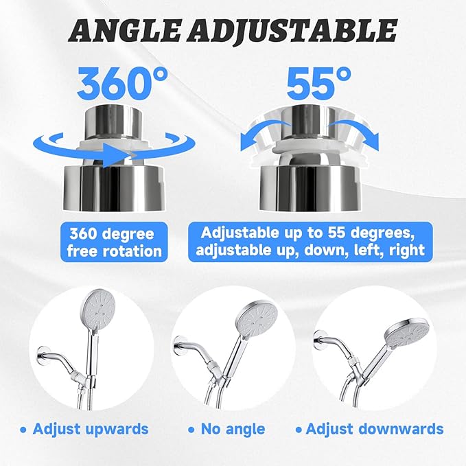 Plastic Shower Head Holder for Hand Held Showerhead Adjustable Shower Arm Mount for Connecting Shower Arm and Shower Hose，Premium ABS Bracket with Stainless Steel Swivel Ball Joint Connect(Chrome)