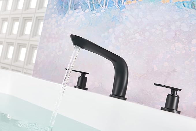 SITGES Classic Bathtub Faucet,2-Handle Matte Black Tub Filler,3-Hole Widespread Roman Tub Faucet,High Flow Deck Mount Bath Tub Faucet with Valve Included