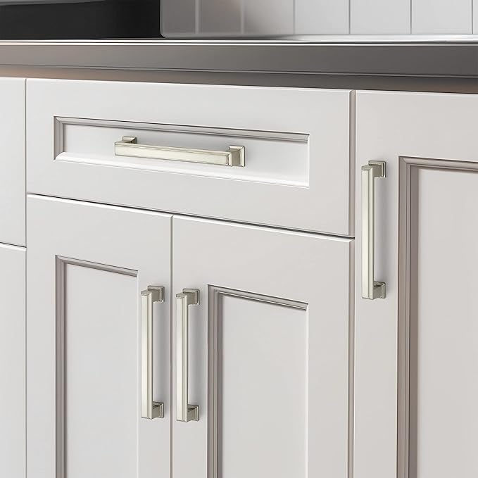 Ravinte Hardware 20 Pack Brushed Nickel Cabinet Pulls, 5 Inch (128mm) Hole Center Zinc Alloy Drawer Handles for Kitchen Cabinets, Cupboards, Dressers, Square Solid Metal Hardware