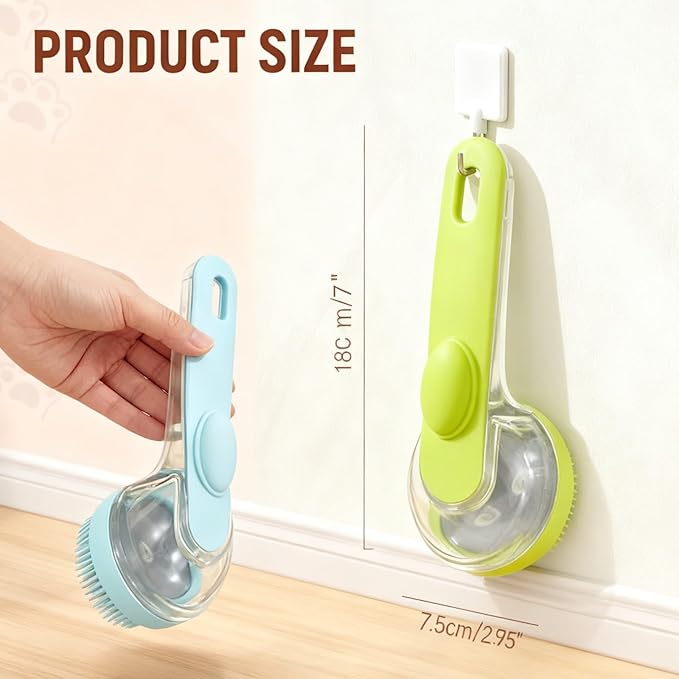 Pet Bath Brush 2 in 1 Dog Shampoo Brush with Built-in Shampoo Dispenser for Long Short Haired Dogs Cats Bubble Maker for Bathing Grooming (Green)