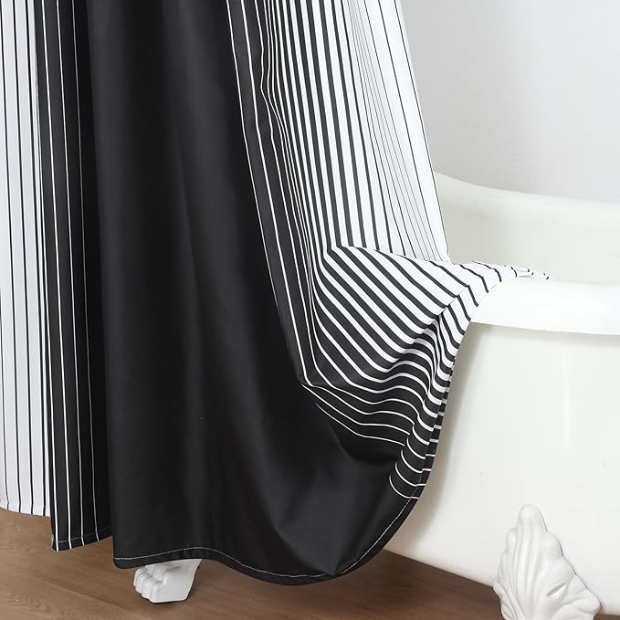 Black Shower Curtain, Modern Black and White Gradient Vertical Stripe Waterproof Polyester Shower Curtains for Bathroom, 72x72 Inches