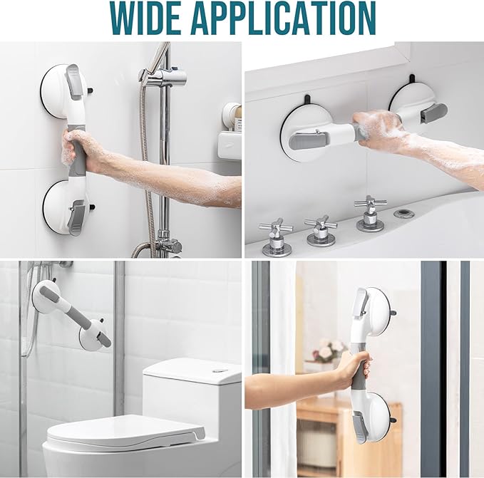 TAILI Grab Bars for Bathtubs and Showers,2 Pack Shower Handles for Elderly Suction,Maximum 330lbs,Shower Grab Bar with Upgraded Rubber Suction Cups,Safety Grip for Senior, No Drilling Removable,Grey
