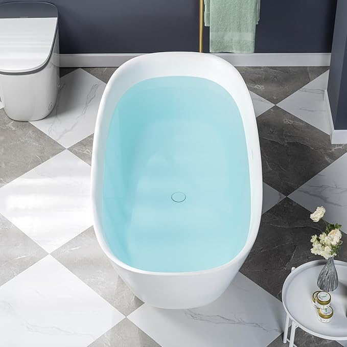 WOODBRIDGE 67" L x 32-5/8" W Luxury Contemporary Solid Surface Stone Resin Freestanding Bathtub in Matte White