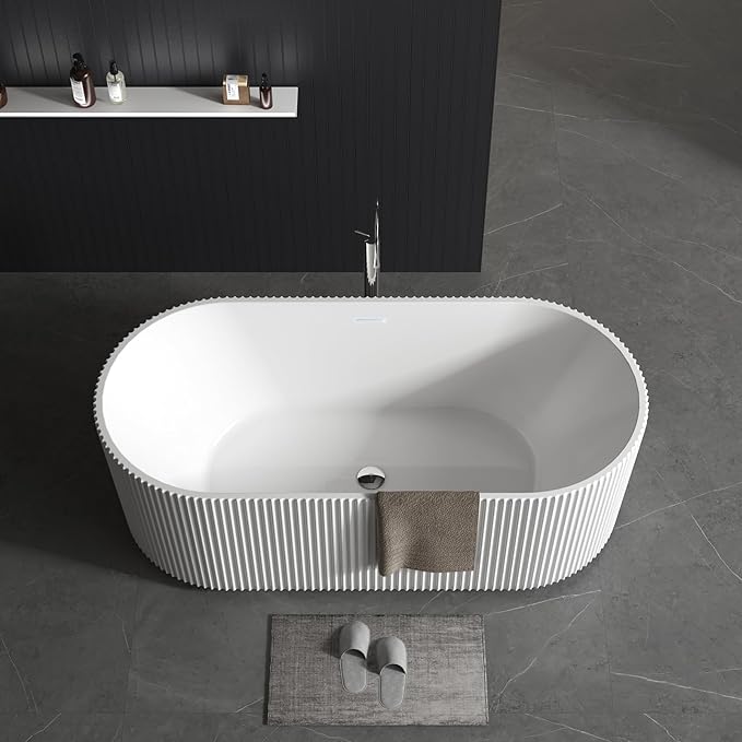67-in Freestanding Bathtub - Acrylic Soaking Tub with Overflow Drain - CUPC Certified Thickened Design Glossy White for Bathroom
