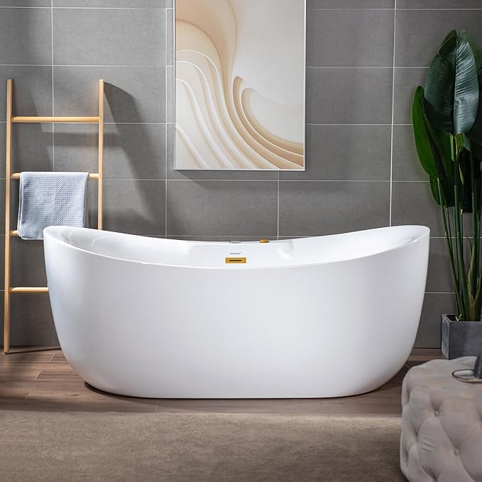 WOODBRIDGE 72" x 35-3/8" Whirlpool and Air Bath Heated Soaking Combination Tub with Adjustable Speed Air Blower and Display Control Panel, Brushed Gold Finish Trim and Drain Kit, BG400