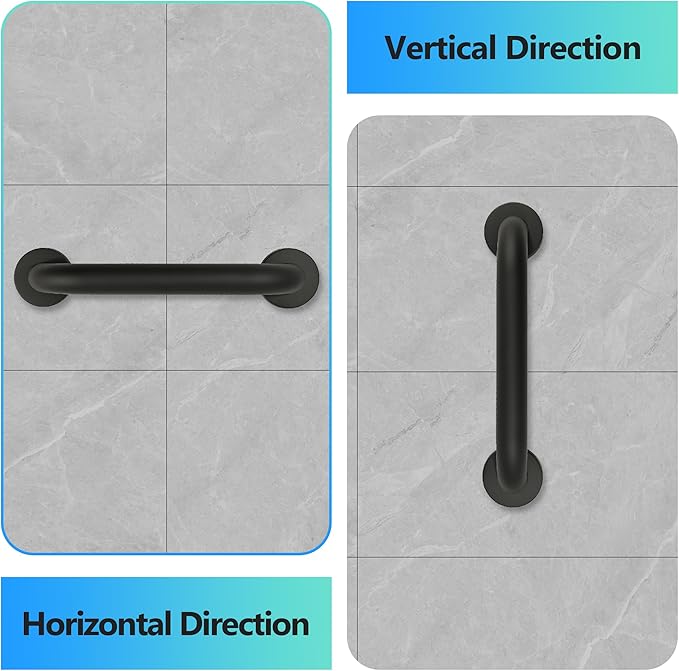 Shower Grab Bar, 2 Pack 16 Inch Black Bathroom Grab Bar, 1.25" Diameter 304 Stainless Steel Grab Bars for Bathtubs and Showers, Handicap Shower Grab Bar for Seniors Elderly