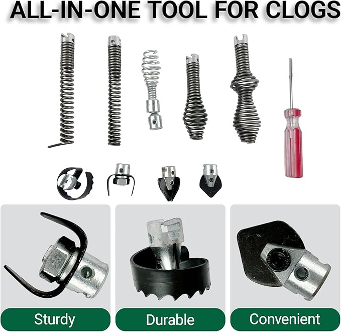 10PCS Drain Auger Cutter Set, Drain Snake Attachments Kit Drain Cleaning Attachment Compatible with K-400 C-4 C-6 C-7 C-8 and C-9 Models, Fit for 5/8" Port Heavy-Duty Cables Includes Cutting Tools