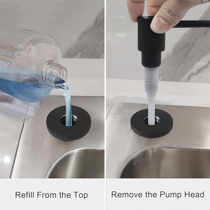 Deck Mounted Brass Kitchen Sink Soap Dispenser or Lotion Dispenser with 17OZ Above The Sink Refillable Bottle(Matte Black)