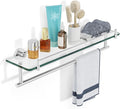 20-Inch Tempered Glass Bathroom Shelf with Towel Bar - Brushed Nickel & Stainless Steel, Wall Mount Rustproof Tower Holder with Shelves