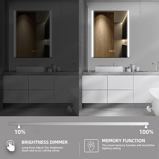 Medicine Cabinet with LED Lights and Mirror, 24 x 36 Inch Surface or Recessed Mounted Bathroom Cabinets with Door, Defogger, Memory Function, 3-Color Mode, Outlet&USB, Dimmer, Storage Shelf