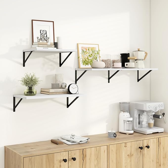 Dreamland Deep Floating Shelves for Wall, White Wood Wall Mounted Shelves, Large Floating Shelf 12 * 36 inch Set of 2 for Bookshelf Living Room Bedroom Home Office Bathroom
