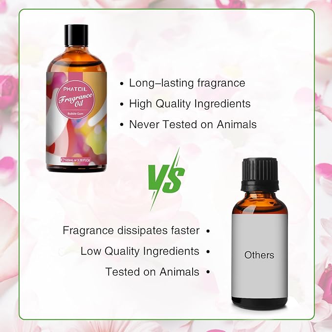 PHATOIL 3.38FL.OZ Bubble Gum Fragrance Oils for Aromatherapy, Essential Oils for Diffusers for Home, Perfect for Diffuser, DIY Candle and Soap Making, DIY Scented Products - 100ml