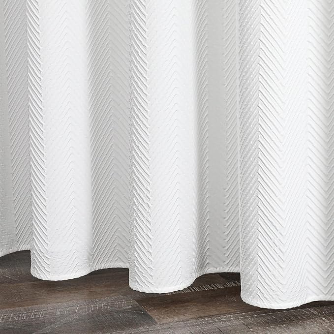 Gibelle Long Shower Curtain 72 x 78, Tall 3D Embossed Textured White Fabric Shower Curtain, Modern Farmhouse Herringbone Decorative Bathroom Curtains Shower Set with Hooks