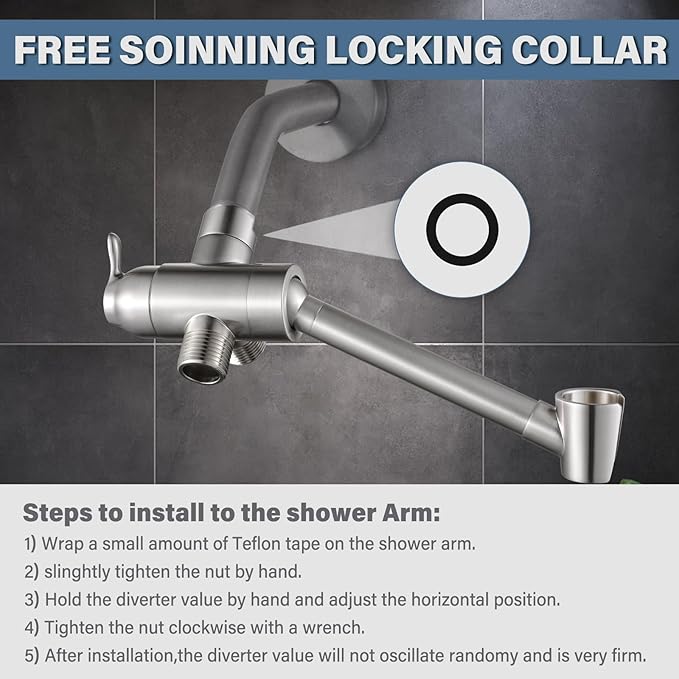 All Metal Shower Diverter Valve with Handshower Holder, YDmeet Upgraded 3 Way Shower Head Diverter for Handheld and Fixed Rain Showerhead, Universal G1/2 shower Diverter Bathroom Part, Brushed Nickel