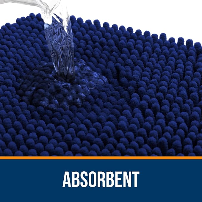 OLANLY Bathroom Rugs Sets 2 Piece, Soft Absorbent Chenille Bath Mats and U-Shaped Contour Toilet Mat Area Rug Set, Machine Washable Bath Carpet, Home Decor Accessories(36"x24"+24"x20", Navy)