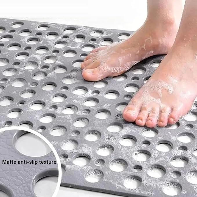 Casa and Beyond Shower Mat,Non Slip Bath Mat and Shower Mat with Suction Cups and Drain Holes,Bathroom Mat Easy to Clean Soft Machine Washable,Bathtub Mat Easy Dry&Cut (White,47" x 32"(Rectangular))