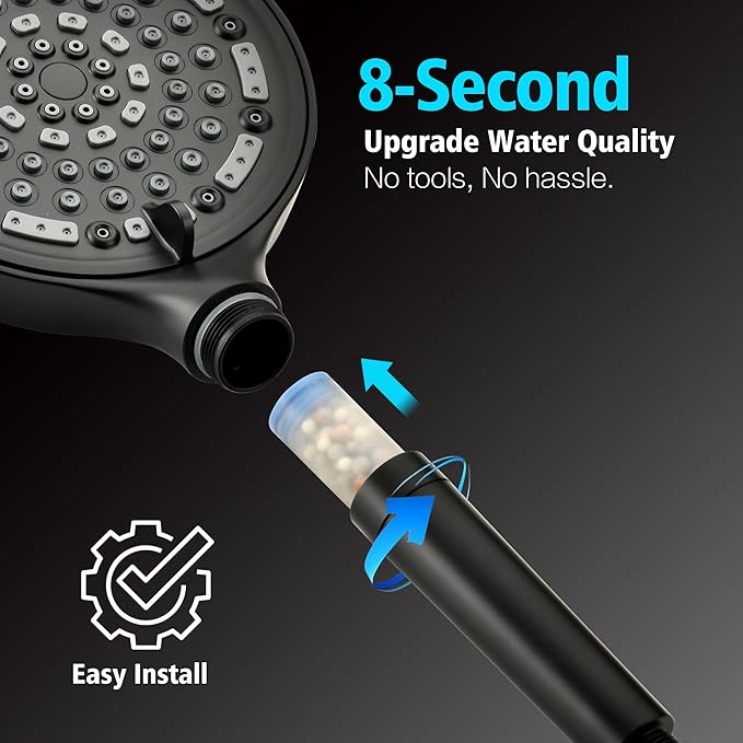 SUMERAIN Matte Black Shower System with 6-Spray Handheld Filtered Shower Head, Wall Mounted Rain Shower Faucet Set with Rough in Valve
