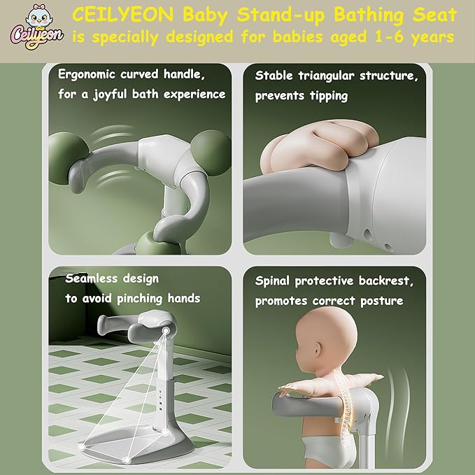 Baby Bath Stand,Foldable & Adjustable 5 Levels Infant Bath Seat,Upgraded Bath Shower Standing Support for Babies 6 Months & up,Non-Slip|Easy to Clean|Convenient for Travel,No Assembly Need(Grey)