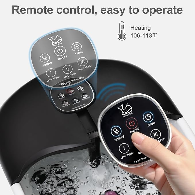 Collapsible Foot Spa Bath Massager with Heat Bubbles and Vibration Massage and Jets, 16oz Tea Tree Oil Foot Soak Epsom Salt, WHALSTAR Foot Bath Bucket With Red Light & Remote