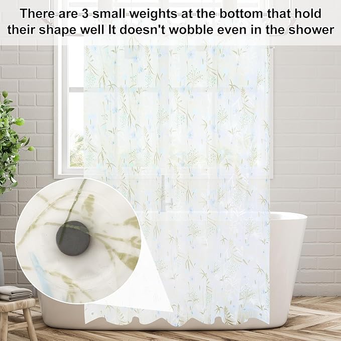 PEVA Shower Curtain, 72 x 72 Water Repellent Premium Bathroom Shower Curtain with 3 Magnetic Weights for Shower Stall, Bathtubs (Flower-1)