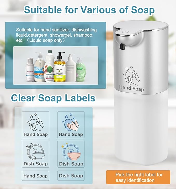Automatic Liquid Soap Dispenser with 4 Adjustable Volume Control, Touchless Rechargeable Hands Free Auto Soap Dispenser for Kitchen, Bathroom, Hotel, Restaurant,13.5oz/ 400ml