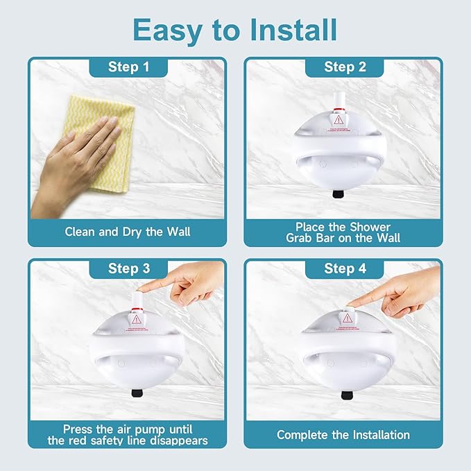 Upgraded Suction Shower Grab Bar with Glow-in-The-Dark Handle, Extra Strong 418lb Suction Handle for Bathtubs, Showers, and Toilets, Safety for Elderly/Seniors, White, 2 Pack